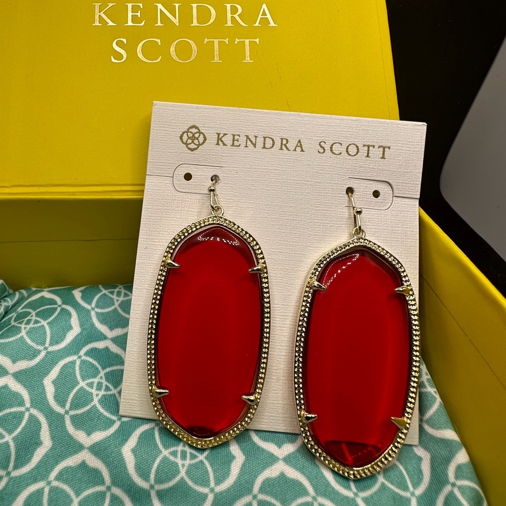 NWT Kendra Scott Gold Danielle Earrings in Red Glass